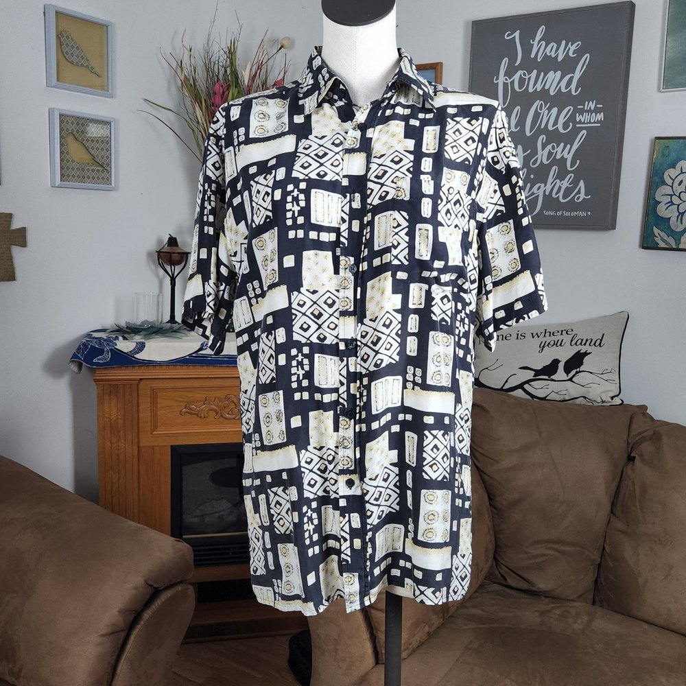 Scandia Woods Silk Geometric Abstract Men's Shirt Size Small